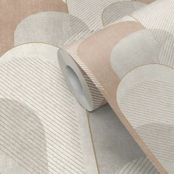 GoodHome Papier Peint<Papier peint pré-encollé vinyle intissé géométrique Easy Roll Albury rose l.53 x H.1005 cm