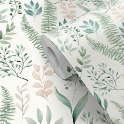 GoodHome Papier Peint<Papier peint pré-encollé vinyle intissé fleuri Easy Roll Chandos vert l.53 x H.1005 cm