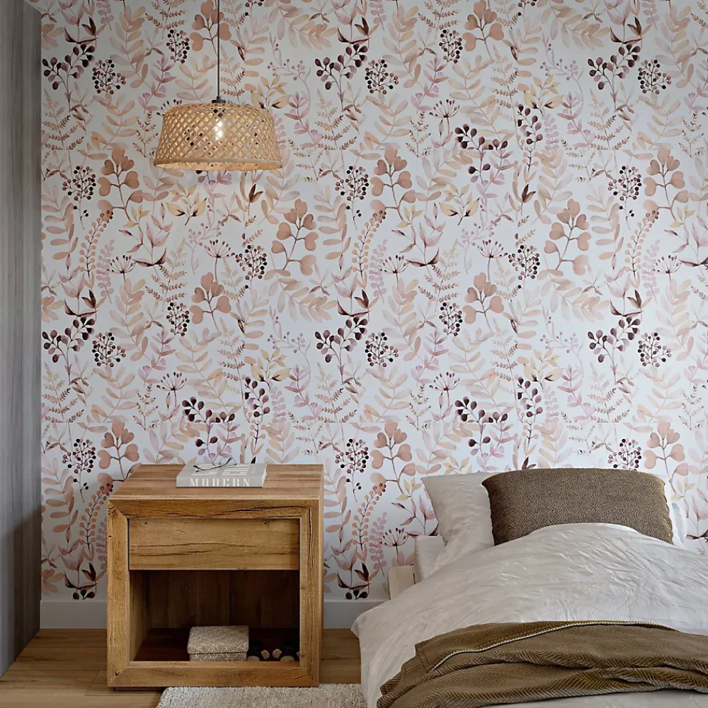 GoodHome Papier Peint<Papier peint pré-encollé vinyle intissé botanique Easy Roll Olivia rose l.53 x H.1005 cm