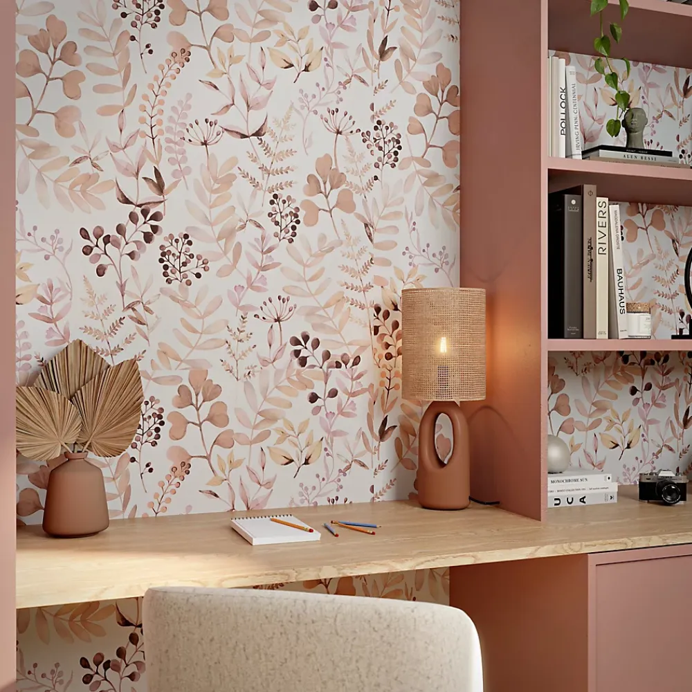 GoodHome Papier Peint<Papier peint pré-encollé vinyle intissé botanique Easy Roll Olivia rose l.53 x H.1005 cm