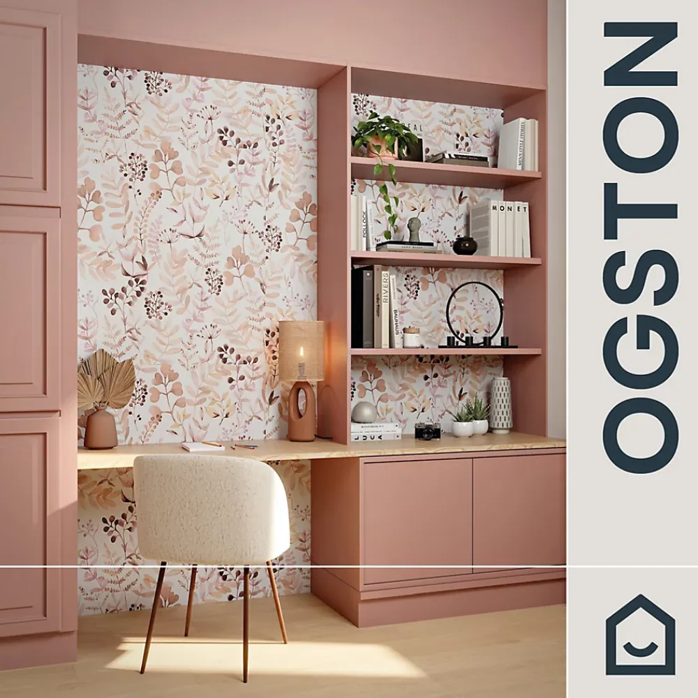 GoodHome Papier Peint<Papier peint pré-encollé vinyle intissé botanique Easy Roll Olivia rose l.53 x H.1005 cm