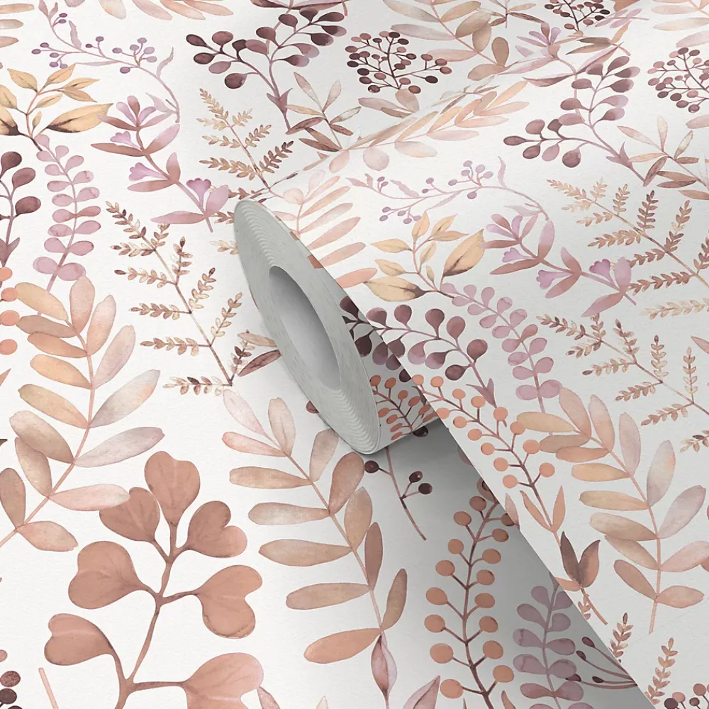 GoodHome Papier Peint<Papier peint pré-encollé vinyle intissé botanique Easy Roll Olivia rose l.53 x H.1005 cm