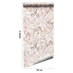 GoodHome Papier Peint<Papier peint pré-encollé vinyle intissé botanique Easy Roll Olivia rose l.53 x H.1005 cm