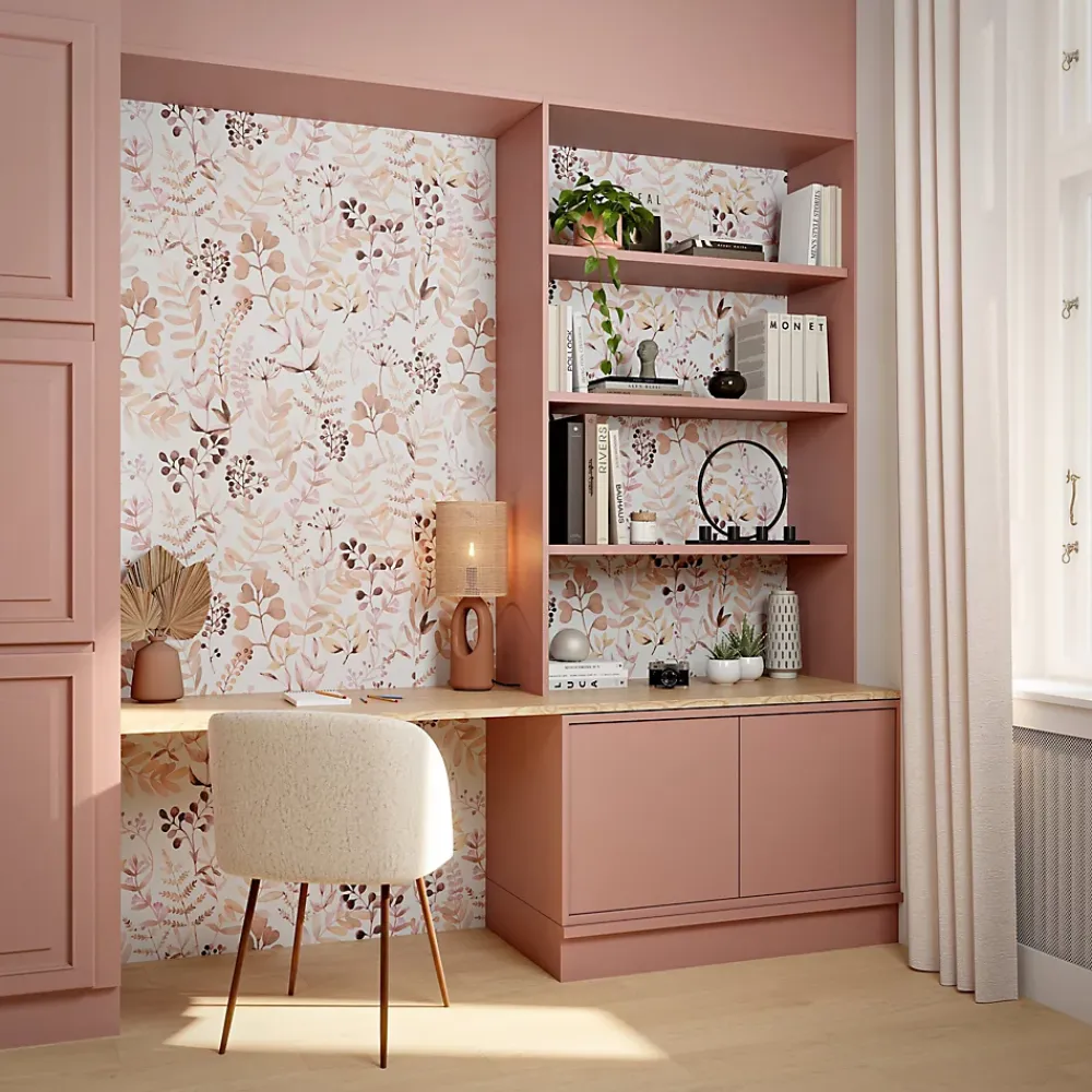 GoodHome Papier Peint<Papier peint pré-encollé vinyle intissé botanique Easy Roll Olivia rose l.53 x H.1005 cm