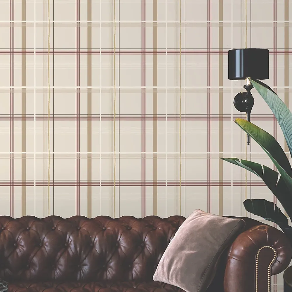 Lutèce Papier peint vinyl intissé Bensimon carreau beige L.1005 x l.53cm- Papier Peint