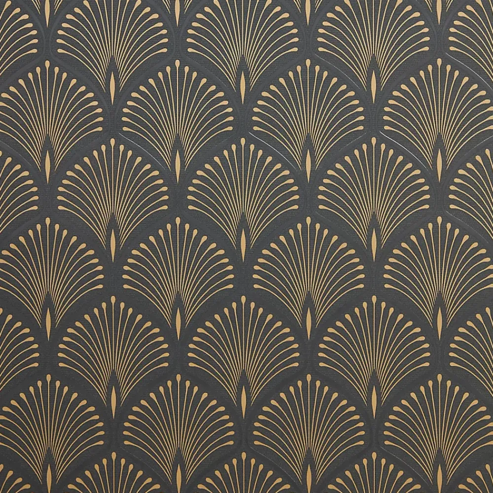 GoodHome Papier peint vinyl sur intissé echium noir et or- Papier Peint