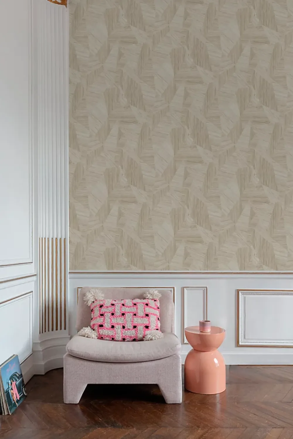 Grandeco Papier peint vinyle expansé intissé géométrique effet parquet Talenso chêne clair L.1005 x l.53cm- Papier Peint