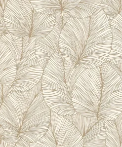 Rasch Papier Peint<Papier peint vinyle grainé intissé feuilles de lotus beige crème et or L.1005 x l.53cm