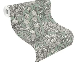 Rasch Papier peint vinyle intissé grainé fleuri Jade L.1005 x l.53cm- Papier Peint