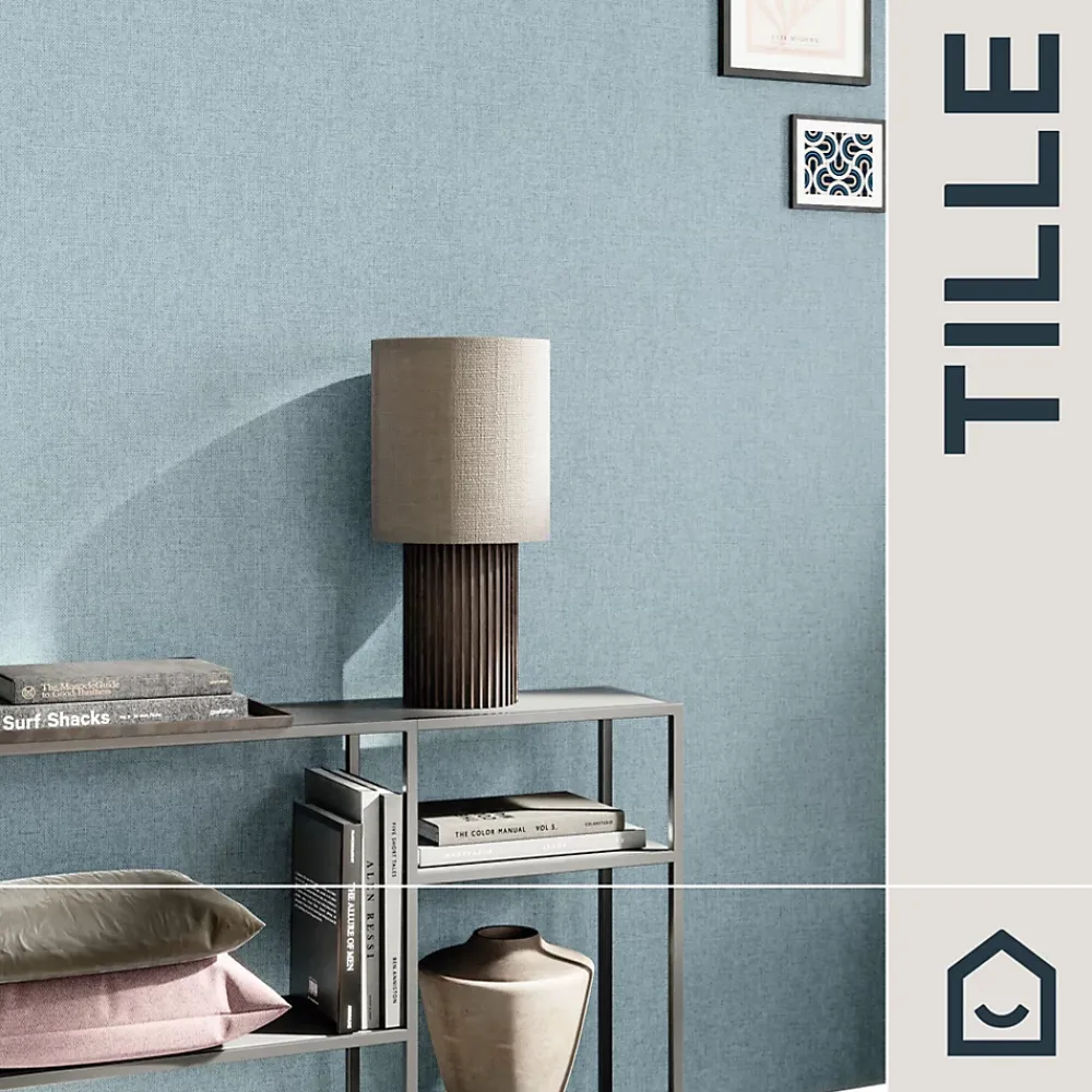GoodHome Papier peint vinyle intissé uni bleu vert L.53 x l.1005 cm Tille- Papier Peint