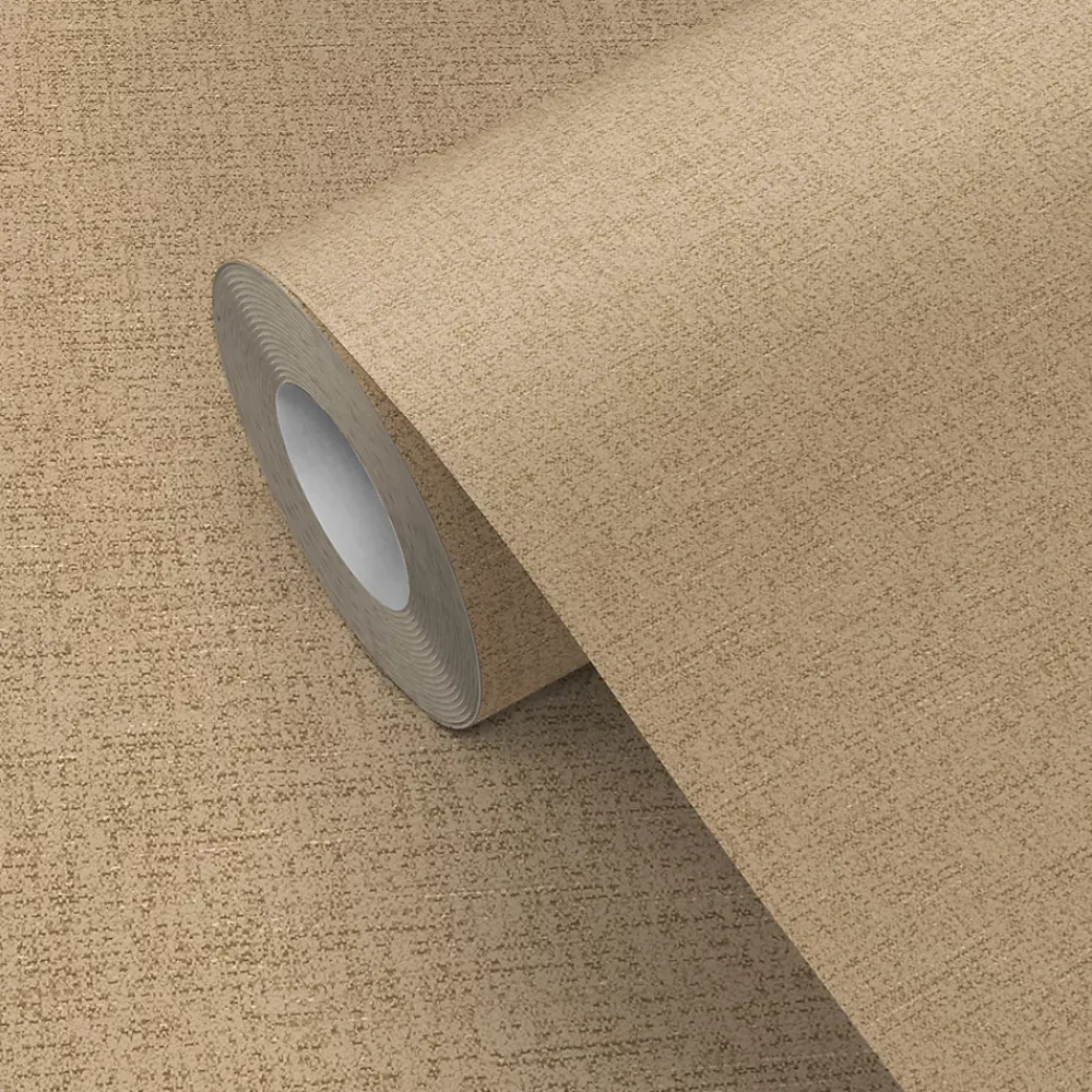 GoodHome Papier peint vinyle intissé Pufos uni texturé beige L. 10,05m x l. 0,53m- Papier Peint