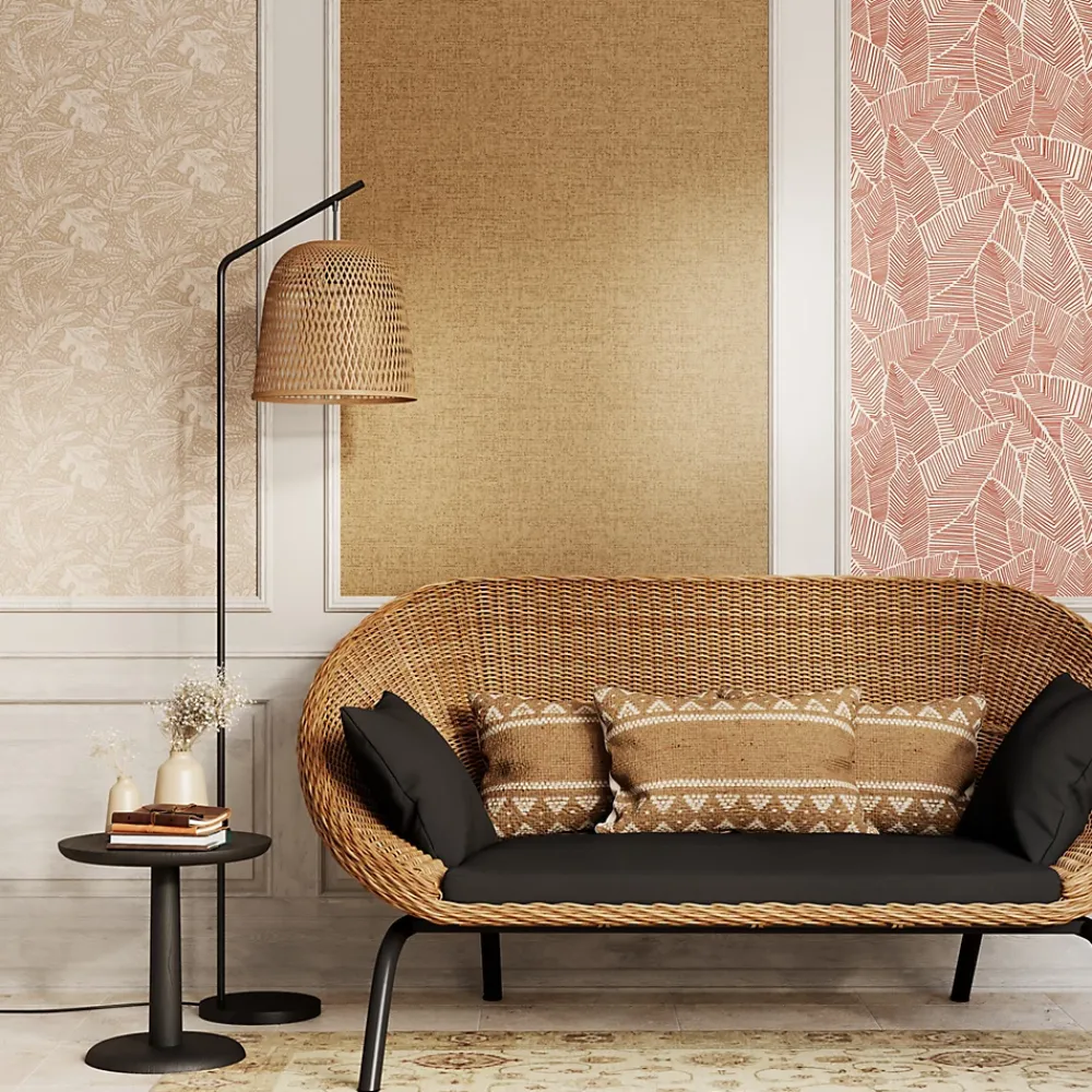 GoodHome Papier peint vinyle intissé Pufos uni texturé beige L. 10,05m x l. 0,53m- Papier Peint