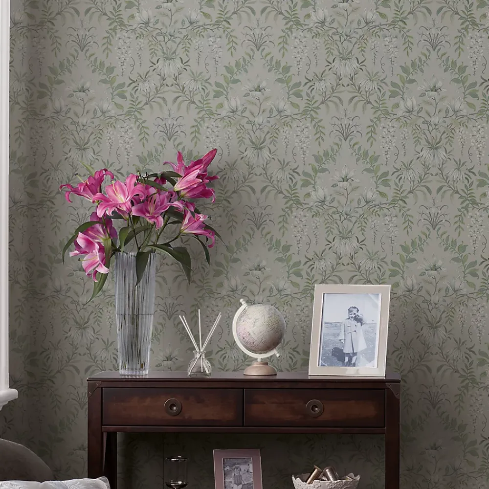 Laura Ashley Papier Peint<Papier peint vinyle intissé fleuri vert L.1000 x l.52 cm Parterre