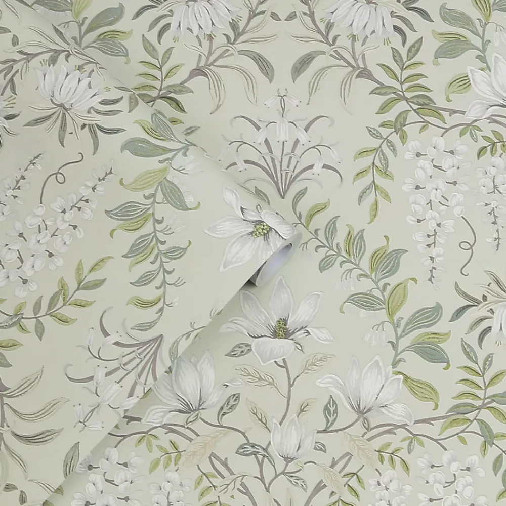 Laura Ashley Papier Peint<Papier peint vinyle intissé fleuri vert L.1000 x l.52 cm Parterre