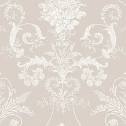 Laura Ashley Papier peint vinyle intissé bouquet de roses beige, argent L.1000 x l.52 cm Josette- Papier Peint