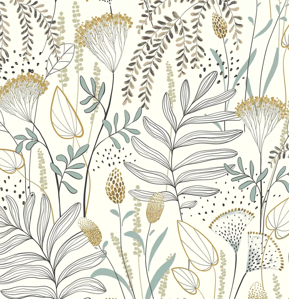 Rasch Papier Peint<Papier peint vinyle intissé fleuri bleu, jaune ocre L.1001 x l.53cm , Angélique