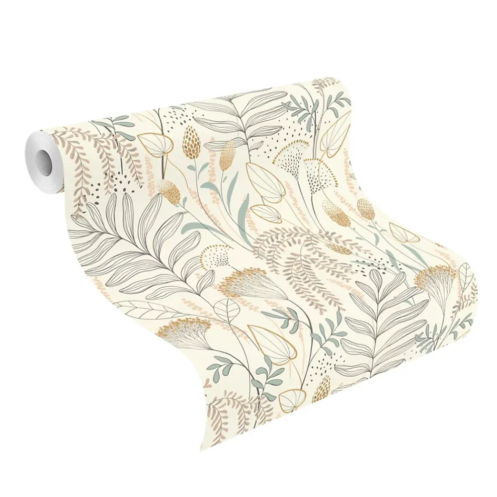 Rasch Papier Peint<Papier peint vinyle intissé fleuri bleu, jaune ocre L.1001 x l.53cm , Angélique