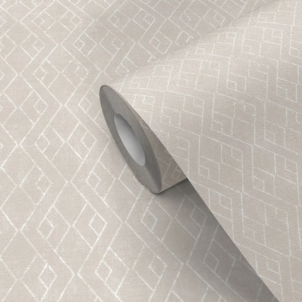 GoodHome Papier peint vinyle intissé Kohev géométrique beige L. 10,05m x l. 0,53m- Papier Peint
