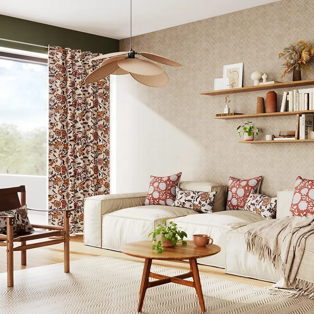 GoodHome Papier peint vinyle intissé Kohev géométrique beige L. 10,05m x l. 0,53m- Papier Peint