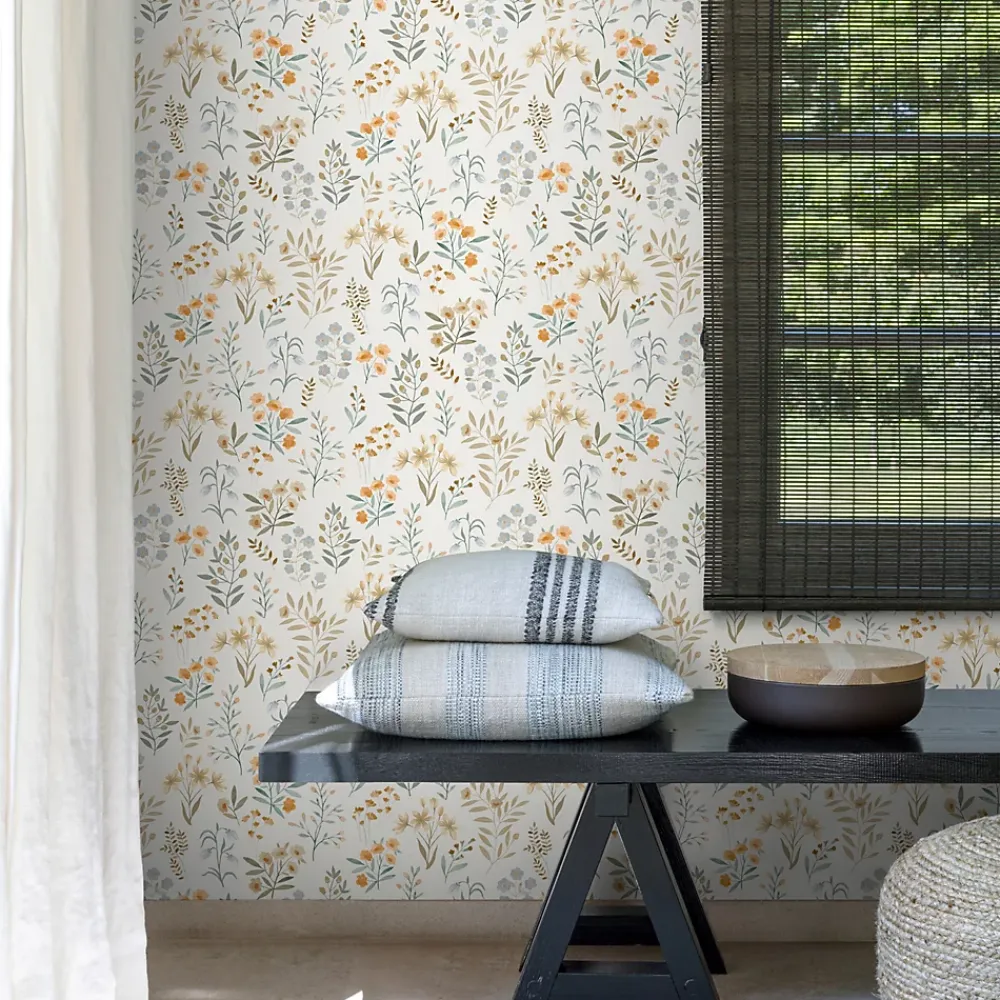 Grandeco Papier Peint<Papier peint vinyle intissé fleuri beige, jaune L.53 x l.1005 cm Poésie