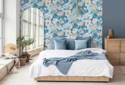 Ugepa Papier peint vinyle intissé fleuri Floral gouache vert, bleu pastel L.1005 x l.53cm Ugèpa- Papier Peint