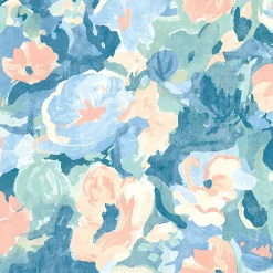 Ugepa Papier peint vinyle intissé fleuri Floral gouache vert, bleu pastel L.1005 x l.53cm Ugèpa- Papier Peint