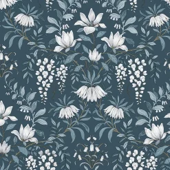 Laura Ashley Papier peint vinyle intissé fleuri bleu L.1000 x l.52 cm Parterre- Papier Peint
