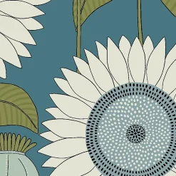 Lutece Papier peint vinyle intissé Cuisines & Bains mat et satiné tournesol, fleurs bleu, vert l.1005 x l.53 cm- Papier Peint