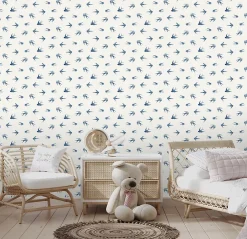 Ugepa Papier peint vinyle intissé enfant petit oiseau bleu L. 1005 x l. 53cm- Papier Peint