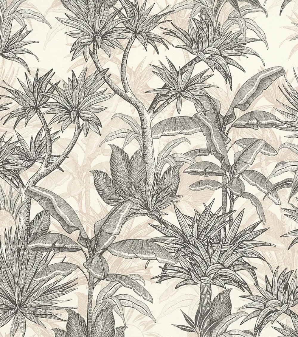 Rasch Papier Peint<Papier peint vinyle intissé feuillage tropical noir, doré L.1001 x l.53cm