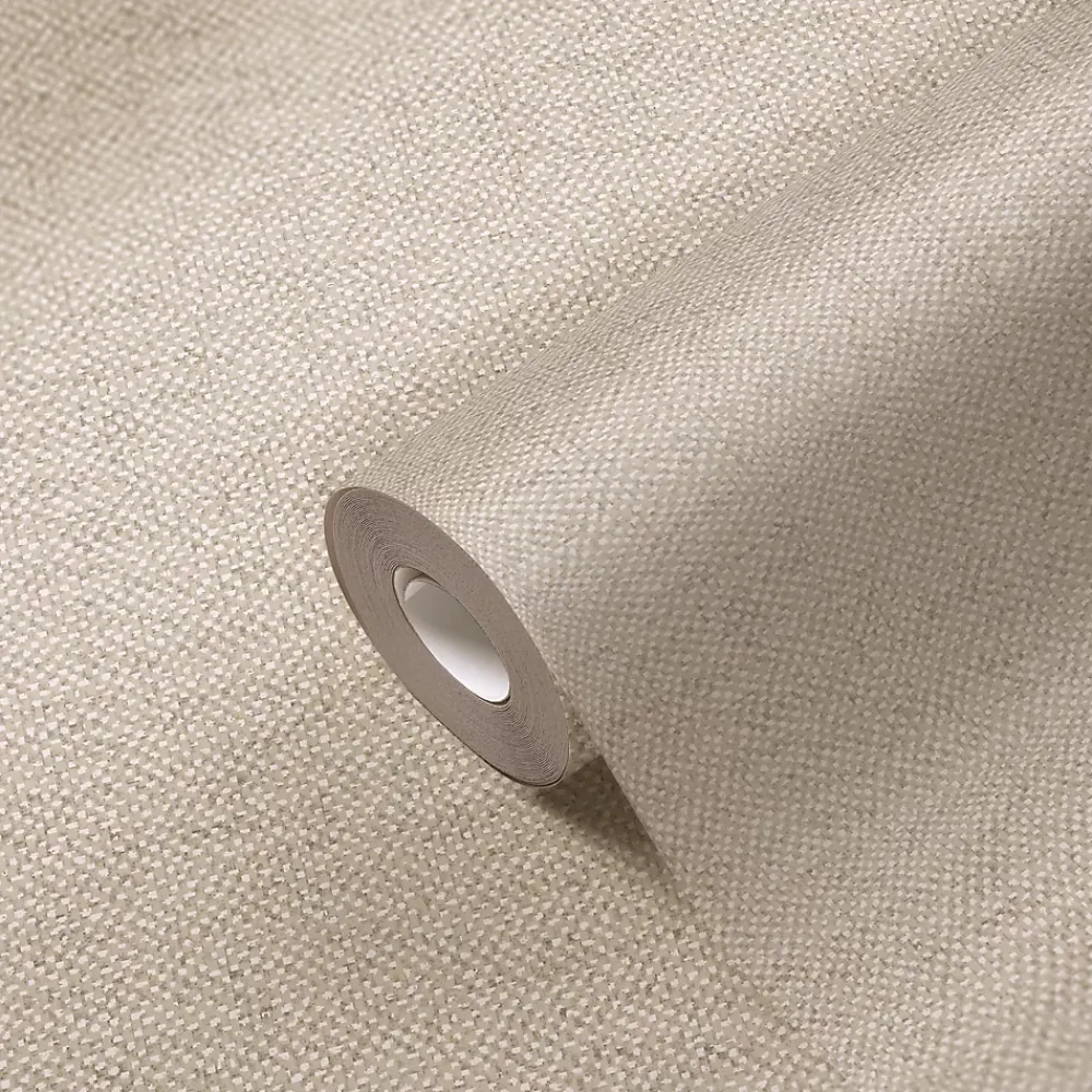 GoodHome Papier Peint<Papier peint vinyle intissé uni aspect tissu beige clair L.1005 x l.53cm , Mythe