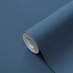 GoodHome Papier peint vinyle intissé uni Arceau effet tissu bleu foncé L.1000 x l.53cm- Papier Peint