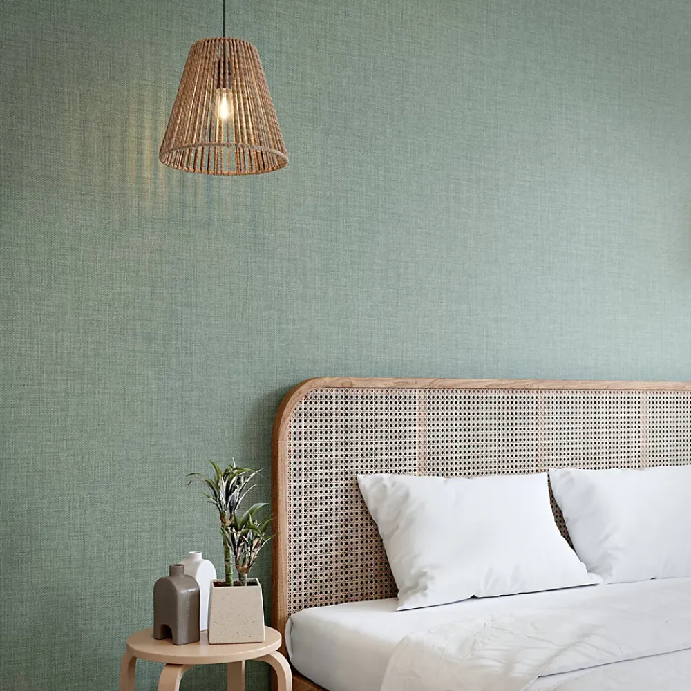 GoodHome Papier peint vinyle intissé uni structuré vert L.1000 x l.52 cm Shung- Papier Peint