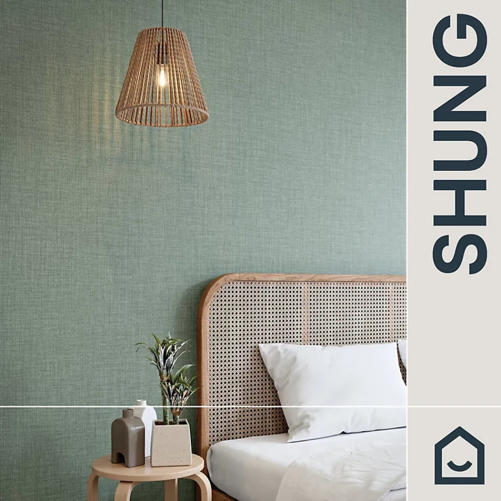 GoodHome Papier peint vinyle intissé uni structuré vert L.1000 x l.52 cm Shung- Papier Peint