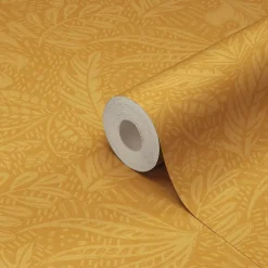 GoodHome Papier peint vinyle intissé Tuklu jaune ocre l.53 cm x 10m- Papier Peint