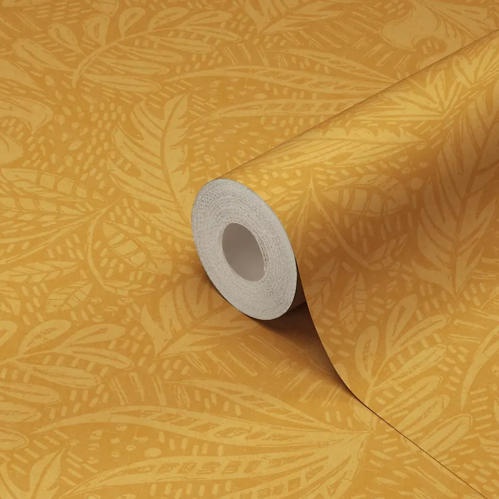 GoodHome Papier peint vinyle intissé Tuklu jaune ocre l.53 cm x 10m- Papier Peint