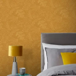 GoodHome Papier peint vinyle intissé Tuklu jaune ocre l.53 cm x 10m- Papier Peint