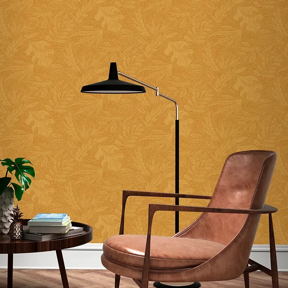 GoodHome Papier peint vinyle intissé Tuklu jaune ocre l.53 cm x 10m- Papier Peint