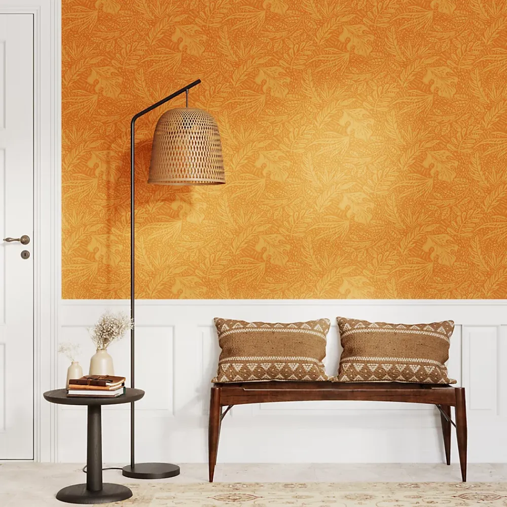 GoodHome Papier peint vinyle intissé Tuklu jaune ocre l.53 cm x 10m- Papier Peint