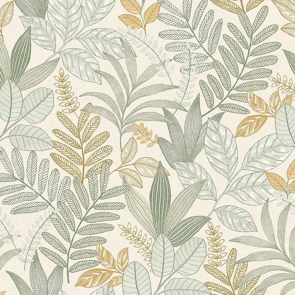 Lutece Papier Peint<Papier peint vinyle intissé Allure mat et satiné feuilles jaune, vert, bleu l.1005 x l.53 cm