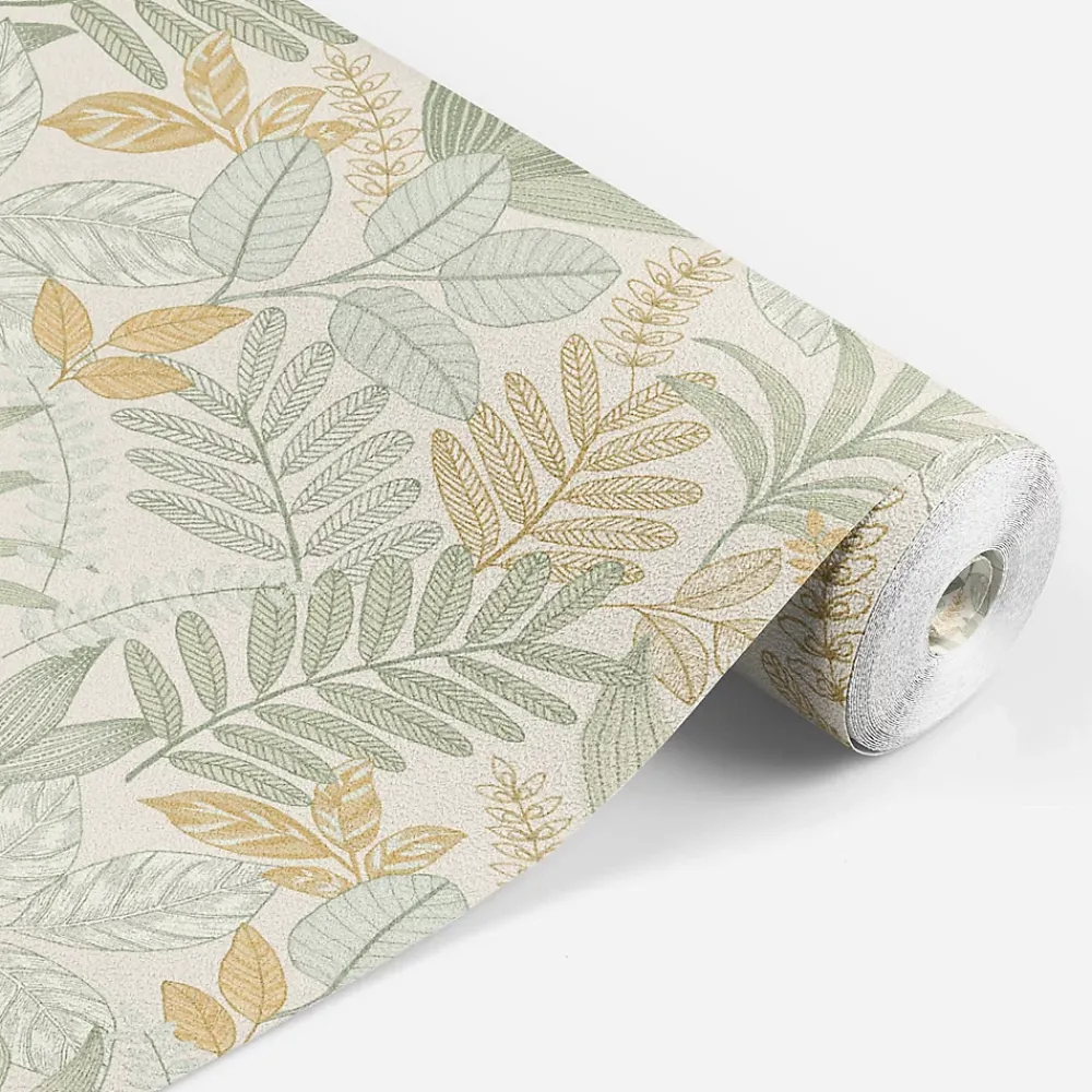 Lutece Papier Peint<Papier peint vinyle intissé Allure mat et satiné feuilles jaune, vert, bleu l.1005 x l.53 cm