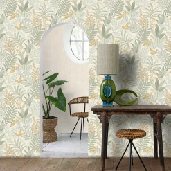 Lutece Papier Peint<Papier peint vinyle intissé Allure mat et satiné feuilles jaune, vert, bleu l.1005 x l.53 cm