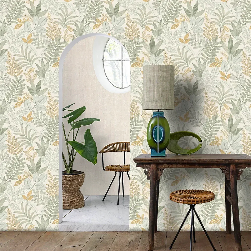 Lutece Papier Peint<Papier peint vinyle intissé Allure mat et satiné feuilles jaune, vert, bleu l.1005 x l.53 cm