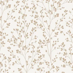 Grandeco Papier peint vinyle intissé feuillage Omura doré, blanc L.1005 x l.53cm- Papier Peint