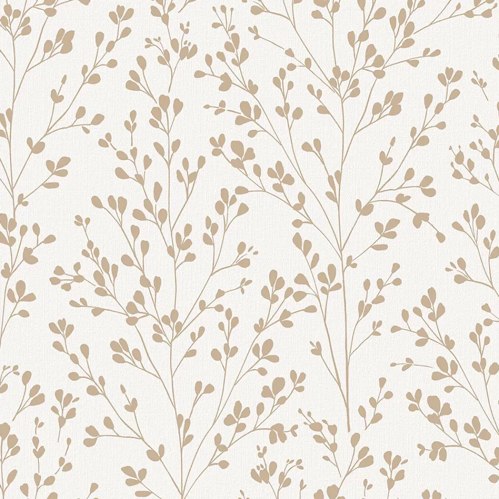 Grandeco Papier peint vinyle intissé feuillage Omura doré, blanc L.1005 x l.53cm- Papier Peint