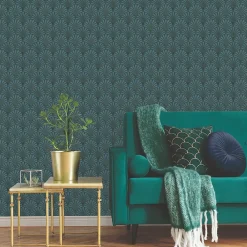 GoodHome Papier peint Vinyle Intissé Nenad vert- Papier Peint