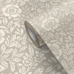 GoodHome Papier Peint<Papier peint vinyle intissé Soffice motif fleuri beige L. 10,05m x l. 0,53m