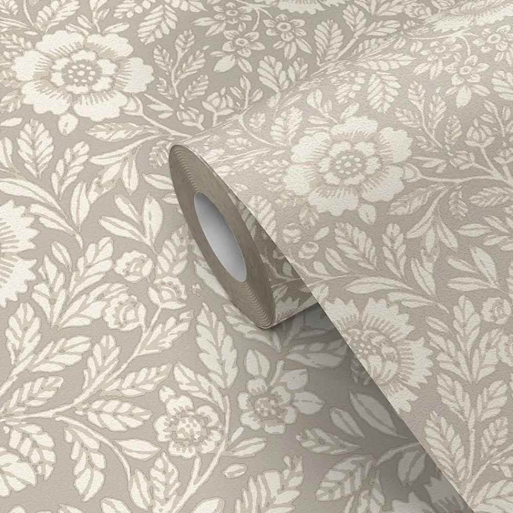 GoodHome Papier Peint<Papier peint vinyle intissé Soffice motif fleuri beige L. 10,05m x l. 0,53m