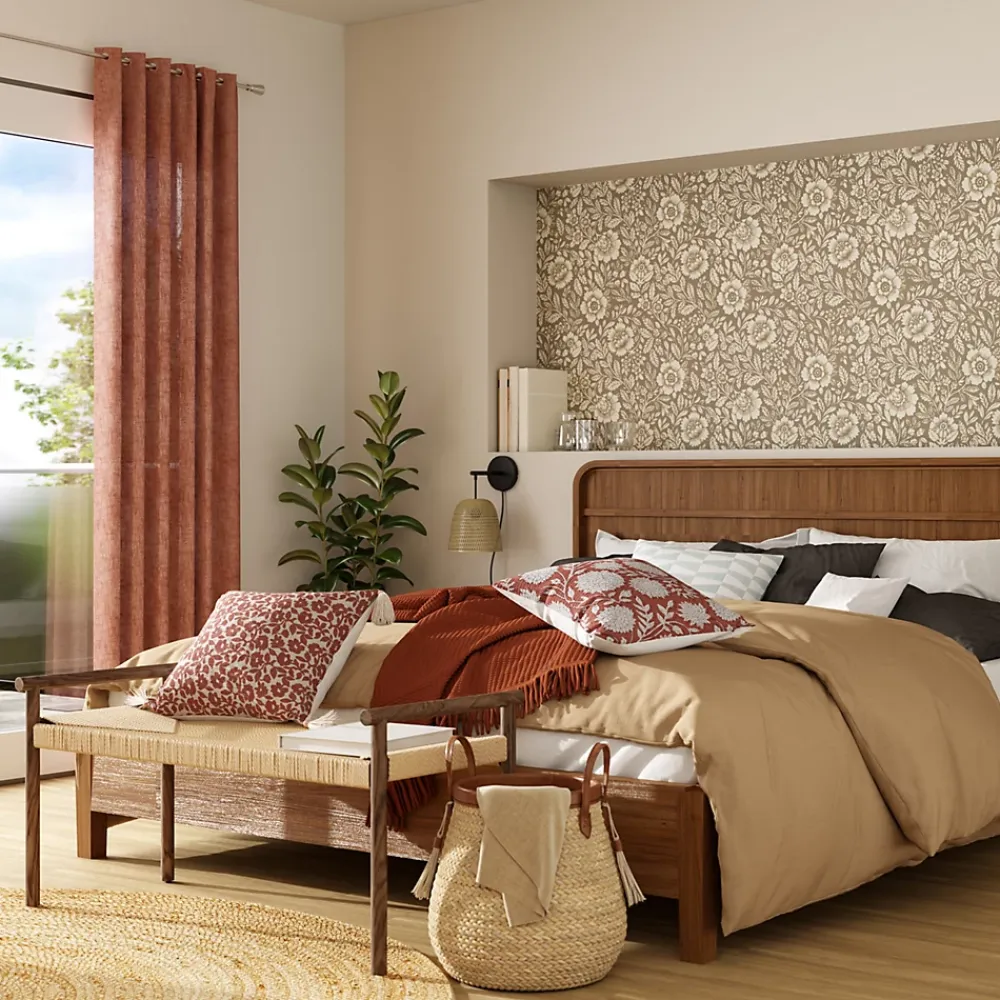 GoodHome Papier Peint<Papier peint vinyle intissé Soffice motif fleuri beige L. 10,05m x l. 0,53m