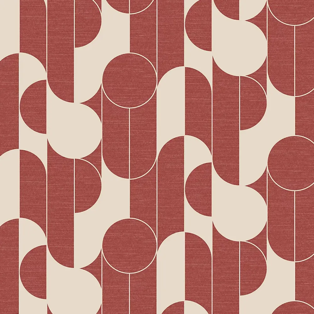 GoodHome Papier Peint<Papier peint vinyle intissé rond géométrique terracotta et blanc L.10m x l.53cm